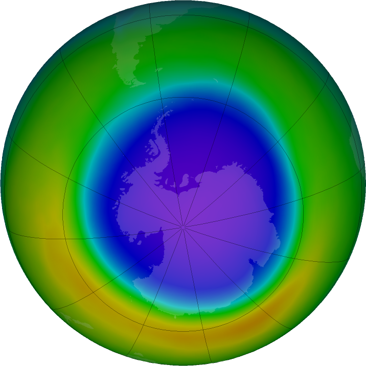 Antarctic ozone map for October 2018